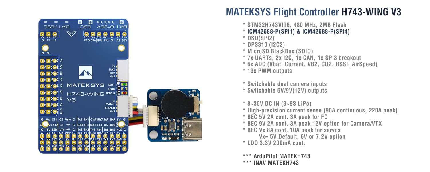 Flight Controller H743-WING V2/V3 – Matek Systems