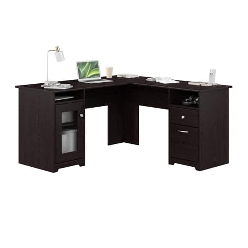 Bush Cabot Collection L-Shaped Desk 60" Package Modern Walnut CAB010MW ...