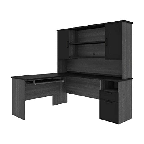 Bestar Norma 71" Desk Shell in Walnut Gray and White - Walmart.com