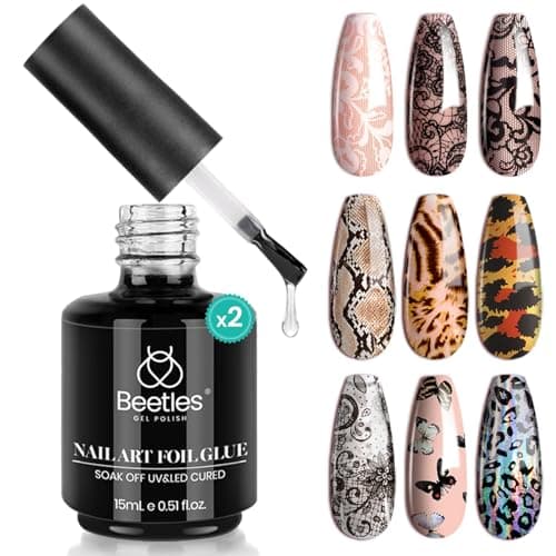 Amazon.com: Beetles Nail Foil Glue Gel 2 Bottles 15ML with 20PCS Flower ...