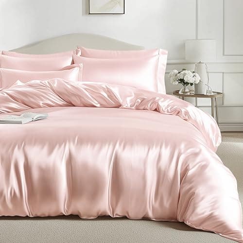 Gezu Sets de Housse de Couette 220x240cm Satin Or Beige Unie Parure de ...