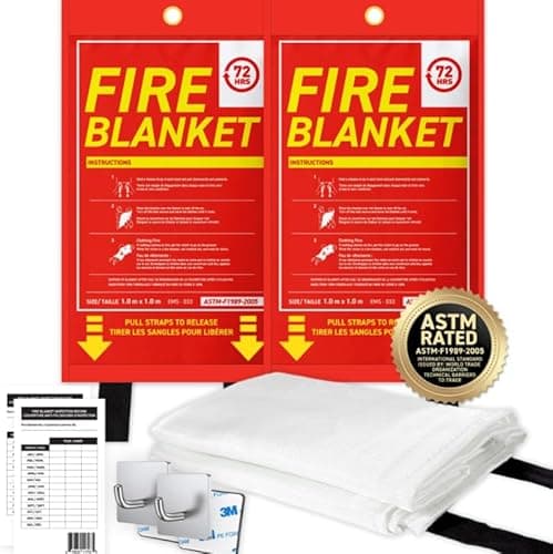 JJ Home Goods Fire Blanket 40x40 (Pack of 2) with Hooks - Emergency ...