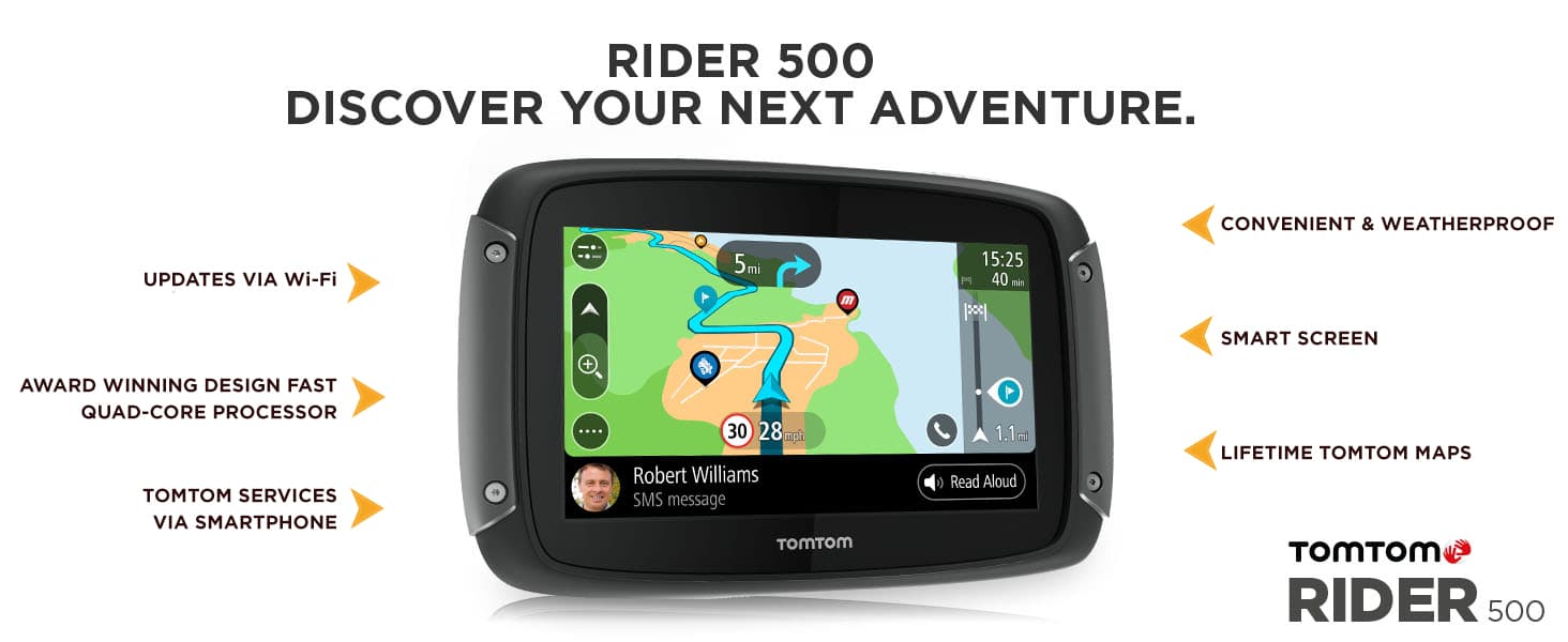 TomTom Motorcycle Sat Nav Rider 500, 4.3 Inch, with Motorcycle Specific ...